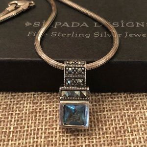 Silpada Sterling Silver Marcasite Blue CZ Pendant Snake Chain Necklace